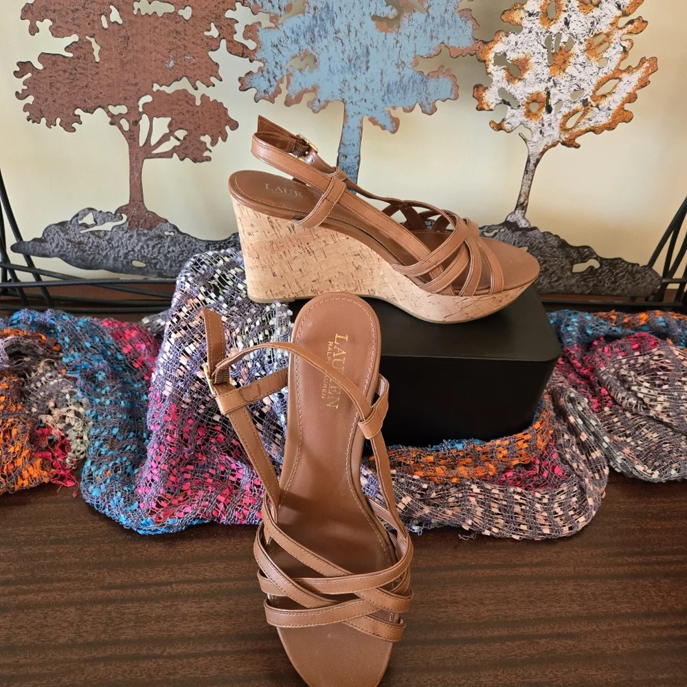 🥿 Ralph Lauren Platform Wedge Sandals – Size 10, Cognac Color